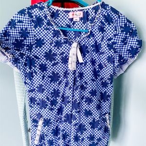 koi Floral Checkered Scrub Top